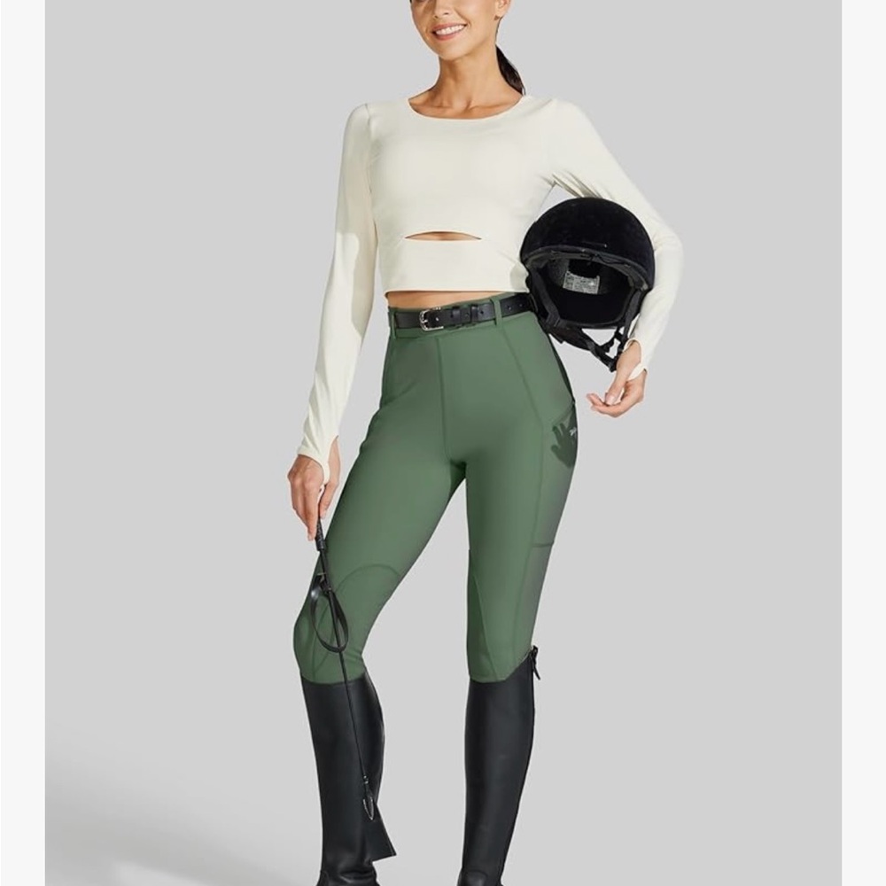 Army Green Equestrian Riding Breeches with Pockets